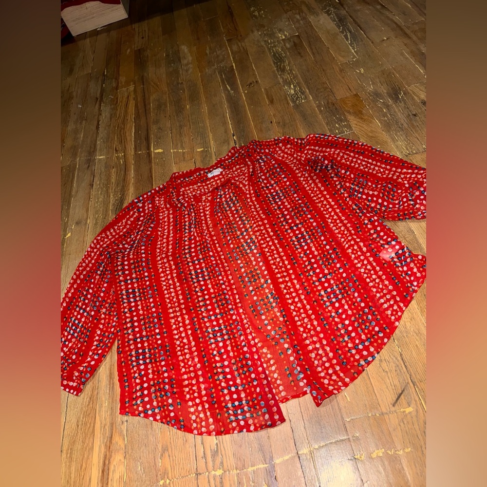 Old Navy maternity red polka dot semi-sheer long sleeve peasant top in Size S